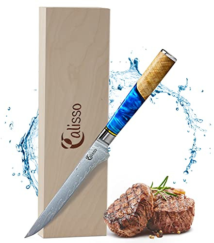 Calisso Filetiermesser 67 Lagen Damaststahl - Damastmesser, Küchenmesser, Ausbeinmesser, Messer