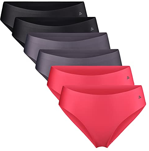 DANISH ENDURANCE 6er Pack Unsichtbare Bikini Slips aus Mikrofaser, für Sport & Alltag, Nahtlos, Sportunterhosen für Damen (2xSchwarz, 2xGrau, 2xPink) XS