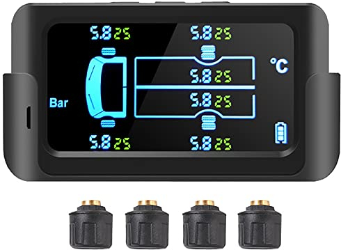 ZFFLYH Universal-Truck TPMS Mit 4/6 Externen Sensoren 8.5 Bar Reifendruckmonitor Solarladewartungsmonitor TPMS Reifendrucksensor,4 Wheels,8.5bar