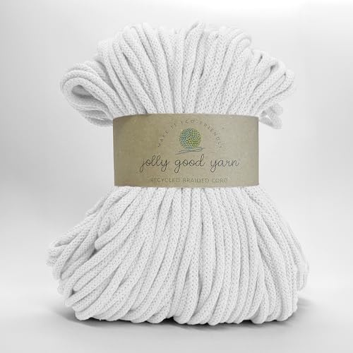 Jolly Good Yarn - Cuerda trenzada de macramé de 5 mm, algodón reciclado suave, 100 m (500 g), ganchos de pared y plantas, joyería textil, decoraciones (blanco Sandford)