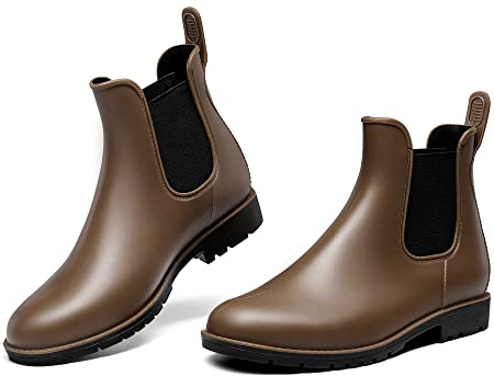 DREAM PAIRS Wellington Boots Women and Men Ankle Ladies Wellies Short Chelsea Booties Waterproof Rain Boots,SDRB2201W-E,Brown,6.5 UK/40 (EUR)