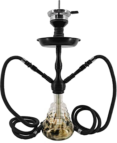 RMAN 43 cm Cachimba Shisha Completa con 2 Mangueras Cachimba Grande con Boquillas, Cazoleta de Cristal y Pinzas de Carbón (Negro)