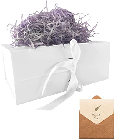 Weiß Geschenkbox 23 x17 x10 cm, Geschenkkarton mit Magnetisch Deckel und Schleife für Hochzeiten, Weihnachten, Geburtstage, Jubiläen Geschenkverpackung Box