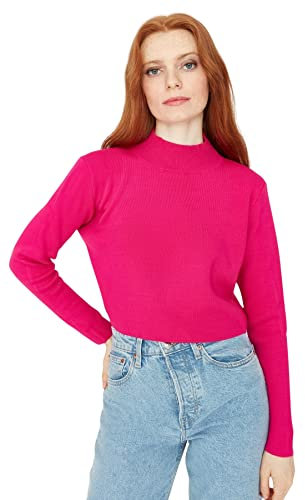 Trendyol Girocollo Pianura Regolare Maglione Maglia di Tuta, Fucsia, M Donna