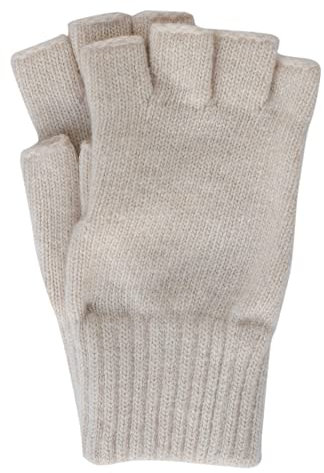 FosterNatur, Damen Fingerlose Wollhandschuhe, 100% Wolle (Beige, Gr. 8)