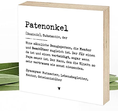 Wunderpixel® personalisiertes Holzbild Definition Patenonkel - 15x15x2cm zum Hinstellen/Aufhängen, echter Fotodruck mit Spruch auf Holz - schwarz-weißes Wand-Bild Aufsteller Dekoration Geschenk-Idee