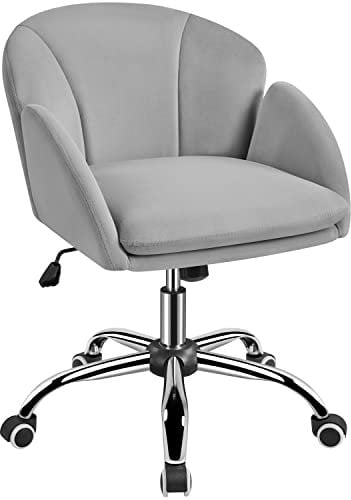 Yaheetech Velvet Computer Office Desk Chair Cute Makeup Vanity Chair with Armrests for Bedroom Modern Swivel Rolling Armchair for Home Office, Living Room, Study Room Light Gray