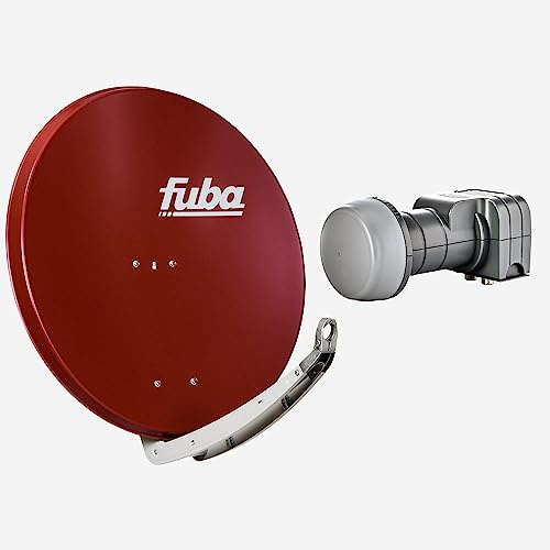 Fuba Sat Anlage 2 Teilnehmer | Satellitenschüssel Komplettset - DAA 850 R Sat-Schüssel 85cm Alu rot + Fuba DEK 217 Twin LNB 2 Teilnehmer (DVB-S2, HDTV, UHD 4K/8K, 3D) mit LTE-Störfilter