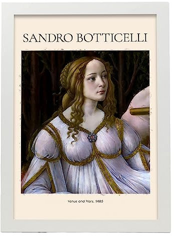 Nacnic Poster Venus und MarsDekorative Bilder für Ihr Wohnzimmer, Schlafzimmer, Zuhause. Wandkunst-Drucke. Ästhethetische Wandabdrücke, die von Sandro Botticelli A3 mit weißen Rahmen inspiriert sind