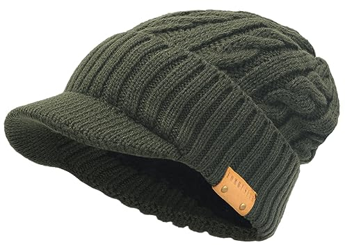 Uomo Maglia Visiera Beanie Vello Foderato Polsino Inverno Giornaliero Cappellino (Cavo Verde)
