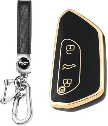 MEDZUK Kompatibel mit Skoda Kodiaq 2024-2025 2026 Autoschlüssel Hülle TPU Schlüsselgehäuse Schutz Zubehör mit Schlüsselanhänger (Schwarz)