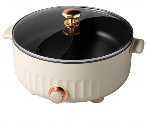 ARTSIM Electric Pot, Antihaft-Beschichtung Electric Pot, Electric Pan Geeignet für kleine Partys (mit 2 undichten Netzen),White