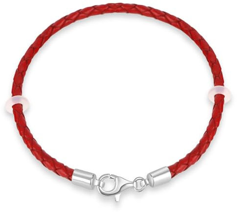 Bracelet en cuir tressé rouge de 17 cm avec fermoir homard en argent sterling 925 pour charme Pandora/perles/pendentif cadeau pour homme/femme/petit - fils