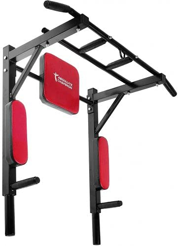 Pull Up Bar/Klimmzugstange 3 in 1 / Dip Station Wandmontage | Kraftstation | bis 300 Kg | Dip Stange POWER | Multifunktional Sportgeräte für zu Hause - rot