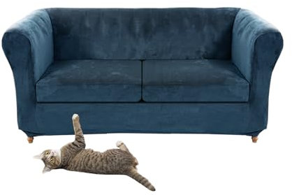 SYLC Stretch Samt Chesterfield Sofabezüge, Couch Abdeckung Mit Sitzkissenbezug Sofa Überwürfe Für Gebogene Settee Sessel Vintage Style (Blue,Sofa+2 Large Seats)