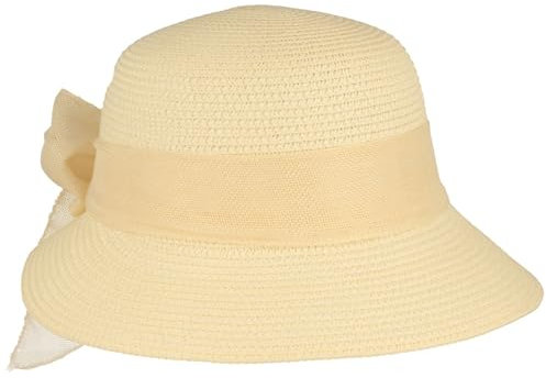 Breiter Damen Strohhut Glocke Strandhut Schute Krempe und modischer Schleife Damenhut 100% Papier