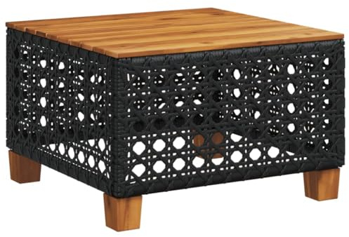 vidaXL Gartentisch Schwarz 55x55x36 cm Poly Rattan Akazienholz
