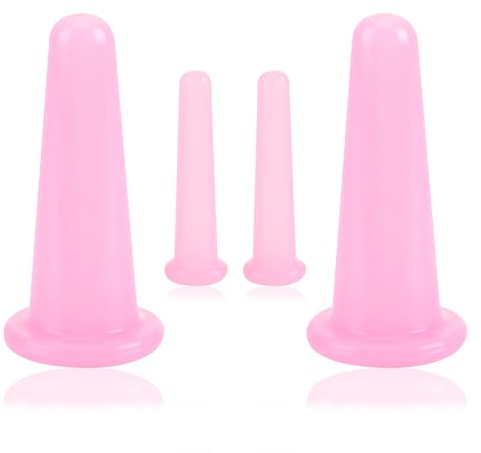 Silicone Facial Cupping Therapy Set, 4PCS Natural Facial Massage Cup Kit | Pink Facial Cupping Set Vacuum Cup for Face Body Neck Back Eyes and Lip, Face Care, Anti Cellulite Massage Beauty Tool