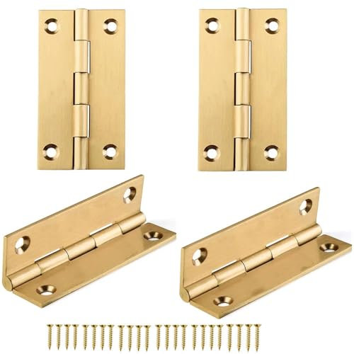 4 Pcs,Solid Brass Butt Hinge,Small Brass Hinges Door Hinges,Folding Butt Hinges Furniture Cabinet Butt Hinges with Hinge Fixing Screws, Gold, 1.5 Inch