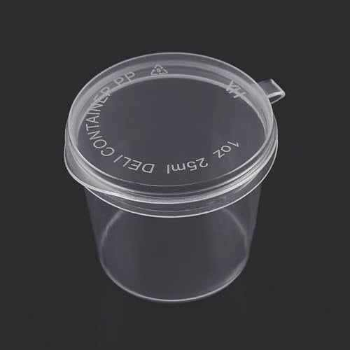 Pot Plastique avec Couvercle, 100 Pcs 1oz/25ml Petit Gobelet à Sauce, Mini Boîte Alimentaire Transparente en Plastique, Petite Récipient Sauce, Boite Plastique avec Couvercle Récipients à Emporter