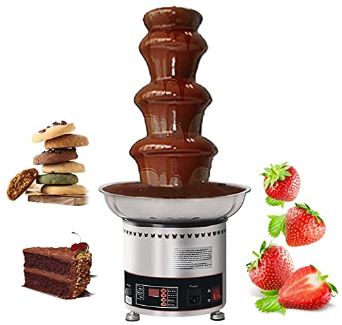 sjdoPulse Chocolate Fondue Fountain, 6.6 Pound Capacity Stainless Steel Cascading Fountain Easy To Assemble 4 Tiers Perfect For Chocolate, Cheese, Bbq Sauce, Ranch, Liqueurs