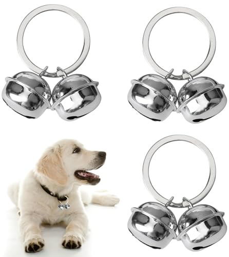 3 Set Loud Pet Bells for Cat Dog Pets Collar Charm Bells for Collars | Tracker Chimes Decoration Training Anti-Lost Key Rings and Diy Projects with Swivel Lobster Clasp, Silver