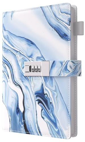 Dzhzal Diary with Lock for Girls Boys and Women Lockable Leather Journal with Combination Lock Refillable Lined Paper Locking Diaries A5