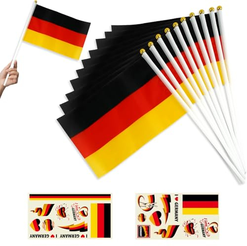 20 Stöcke Nationalfeiertag Deutschland Flagge Klein, Deutschland Fahne Klein, Deutschland Flagge Klein mit Stab, Deutschland Fahnen Fähnchen, Deutsche Flagge, Deutschlandfahne mit Stab