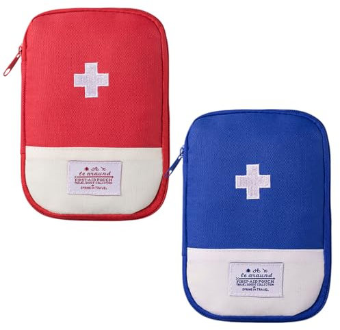 EIHI 2 Piezas Bolsa De Primeros Auxilios De Seguridad Vacía,Kit De Primeros Auxilios De Viaje Portátil,Mini Bolsa Médica,Bolsa De Almacenamiento De Paquetes De Medicamentos Vacía (Rojo y Azul)