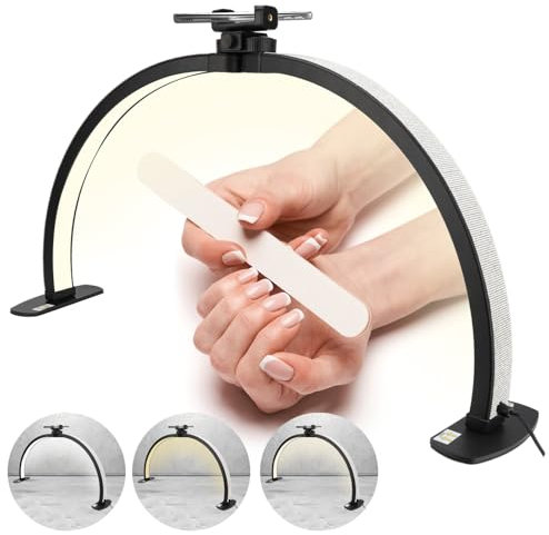 Half Moon Lamp, Foldable 3000‑6000k Half Moon Light, Nail Desk Lamp with Phone Holder, LED Nail Light for Desk, White Desk Lamp for Lash Eyelash Extension, Tattoo,Nail, Eyebrow (Black (with diamond))