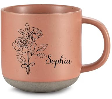 Amsgedhie Tazza da caffè in ceramica: Regali personalizzati - Tazze in ceramica moderne - Tazze con nomi e fiori di design - Regali ricordo per i migliori amici e partner (Pelle Rosa)