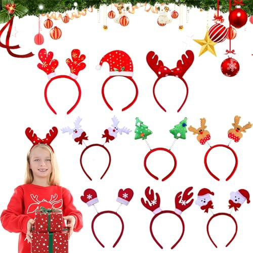 WTZWYFWJ Bandeaux de Noël, 9 PCS Bandeau de Noël, Serre-tête de Noël, Renne Bandeaux, Cheveux de Noël à Thème Bandeau, Bandeaux de Fête pour Noël, Pour décoration fête adultes et enfants
