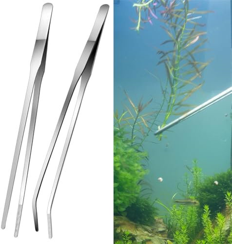 2 Stück Reptilien-Futterzange, Edelstahl-Futterzange, lange Pinzette, Aquarium-Pinzette, gummierte Pinzette, gerade und gebogen, lange Pinzette, Terrarien-Futterspender für Aquarien, Pflanzen,