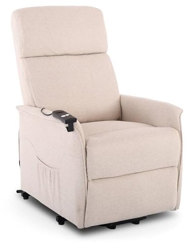 Raburg Fernsehsessel mit Aufstehhilfe, Relaxsessel mit Liegefunktion, elektrisch mit Fernbedienung, 1 Motor, Komfortschaum-Polsterung, bis 120 kg, Webstoff, Ida, Beige