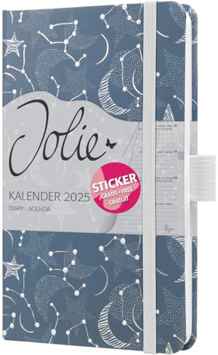 Wochenkalender Jolie A6 2025 Cosmic Fantasy Blue - SIGEL - 1 Woche auf 2 Seiten - Terminplaner mit hochwertiger Veredelung, Gummiband, Stiftschlaufe, Einstecktasche und Stickerbogen - 9,5 cm x 15 cm