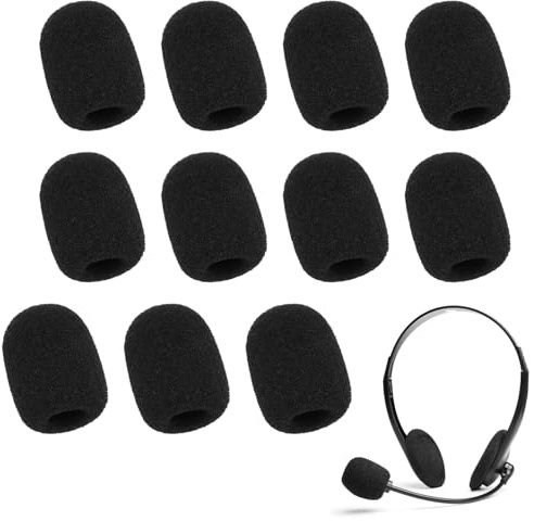 Lot de 12 mini housses en mousse pour micro, protection contre le vent pour microphone et casque (noir)