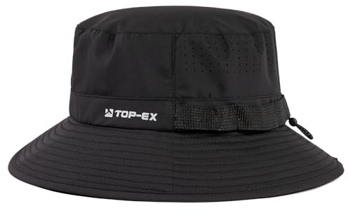 TOP-EX Kühlender Fischerhut Herren Atmungsaktiv UPF 50 Sonnenhut Damen Sommer Outdoor Hut mit Breiter Krempe Faltbar Safari Hut Wanderhut Schwarz XL