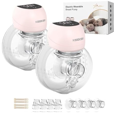 Breast Pump Electric, Breast Pumps Hands Free Wearable Portable,12 Levels 4 Modes with LED Display, Low Noise Rechargeable Wireless Breast Pump Electrical / 21&24MM Flanges(Pink 2PCS)