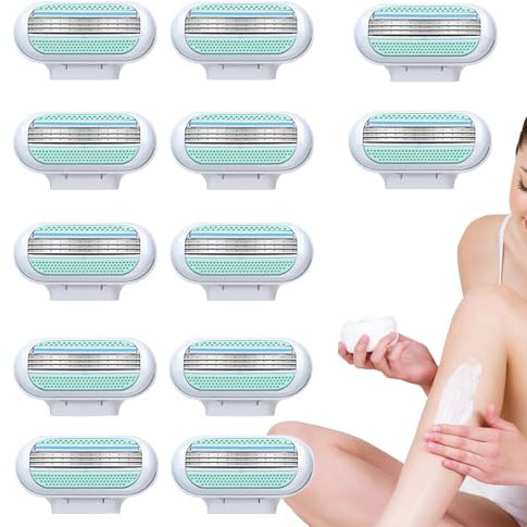 Replacement Razor Blades Compatible with Gillette Venus, 12 PCS Extra Smooth Women's Razor Blade Refills, 3-Layer Design & Pivoting Head, Effortless Glide, Easy to Replace (Blue) (Blue)