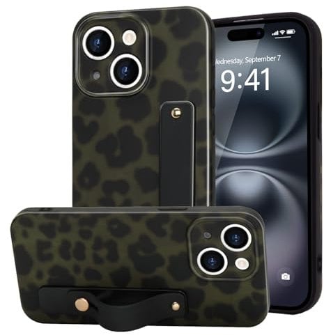 LAPOPNUT Kompatibel mit iPhone 13 Hülle mit Band Silikone Dünn Leopard Motiv Flexibel Fein Fraue Mädchen Stoßfest Case Schutzhüllee Kompatibel mit iPhone 13 Grün