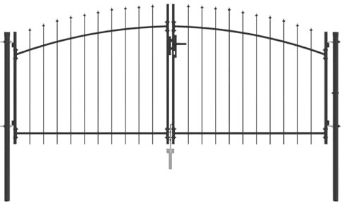 vidaXL Puerta de Jardín Doble Swing con Punta de Lanza Gris 2.995 x 1.995 m | Acero Revestido en Polvo, Material Impermeable y Resistente a los UV, Ideal para Terrrazas y Espacios Exteriores con Seg