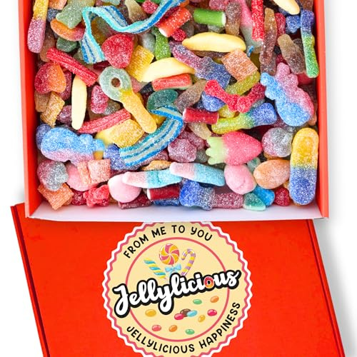 Jellylicious 1kg Fizzy Sweet Gift Box – Luxury Pick & Mix Sweet Hamper – Jelly & Sour Sweets, Valentines, Mothers day, Fathers Day, Birthday, Movie Night, Get Well Soon, Christmas, Secret Santa