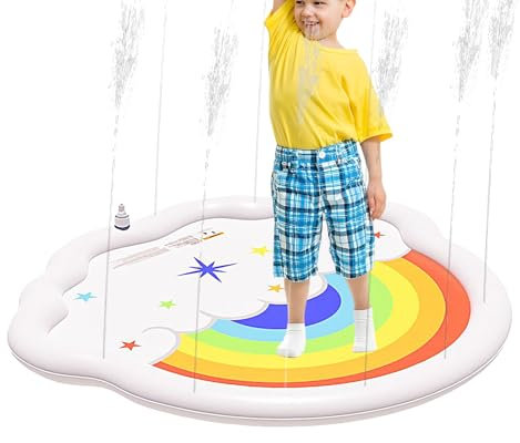 Outdoor Water Sprinkler Mat, PVC Splash Pad Play Toy, Multipurpose Interactive Spray Feature, Foldable Storage Design for Backyard Lawn Pool Camping Use, 68.9x64.17 Inches