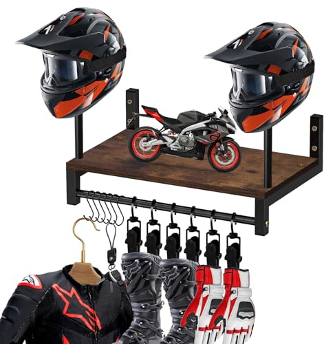 SDLDEER Halterung Wandhalterun, Motorrad Garderobe Wand Multifunktional Motorradhelm Halterung, Wandgarderobe mit Aufbewahrungsregal für Motorrad Helm, Jacke, Handschuhe