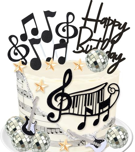LaVenty Gitarrenmusik Kuchendeko Gitarrenmusik Geburtstags kuchendeko | Gitarrenmusik Kuchendeko Gitarrenmusik Thema Geburtstags kuchendeko Gitarre Rock Roll Kuchen Dekorationen für Rockstar Thema