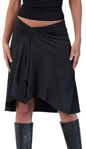 SANSIWU Women Y2k Striped Long Skirt Low Waist Asymmetrical A-line Midi Skirt Summer Elegant Beach Party Maxi Skirts