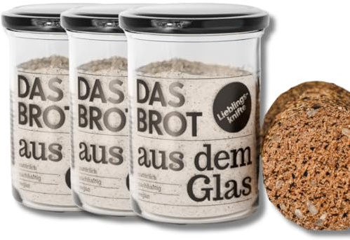 brotstoff - 3 x Lieblingsknifte - DAS BROT AUS DEM GLAS, Brotbackmischung und Backform – ideal als Einzugsgeschenk, als Geburtstagsgeschenk, oder als Gastgeschenk, 1 Glas wiederverwendbar als Backform
