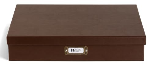 BIGSO SVERKER Dokumentenbox A3 – Aufbewahrungsbox mit Deckel und Griff – Schreibtischablage für Unterlagen, Skizzen & Dokumente – Archivbox aus recycelter Faserplatte und Papier – Recycling-Leder