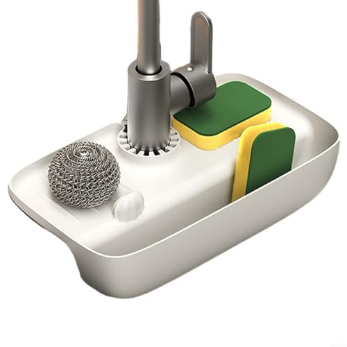 Tapis de robinet de cuisine pliable en silicone avec égouttoir et porte-éponge pour évier et rangement organisé des accessoires de nettoyage (blanc)