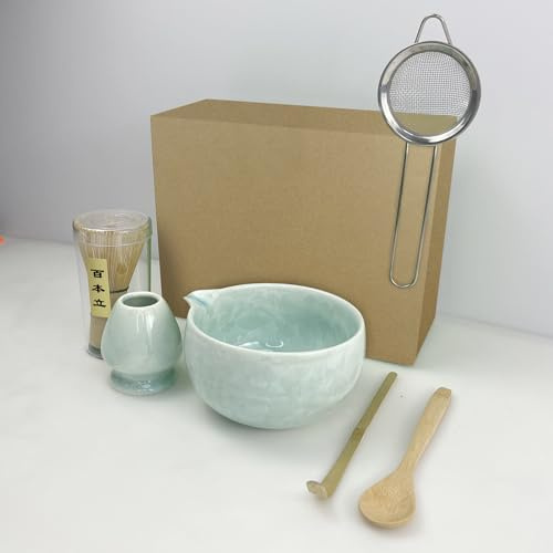 Matcha Teeset, Matcha Besen Set, Teeherstellung Kit 6-teilig mit kristallin glasierter Schüssel, Bambus-Chasen, Chasen-Halter, Schöpfkelle, Löffel und Sieb, mehrere Farben verfügbar
